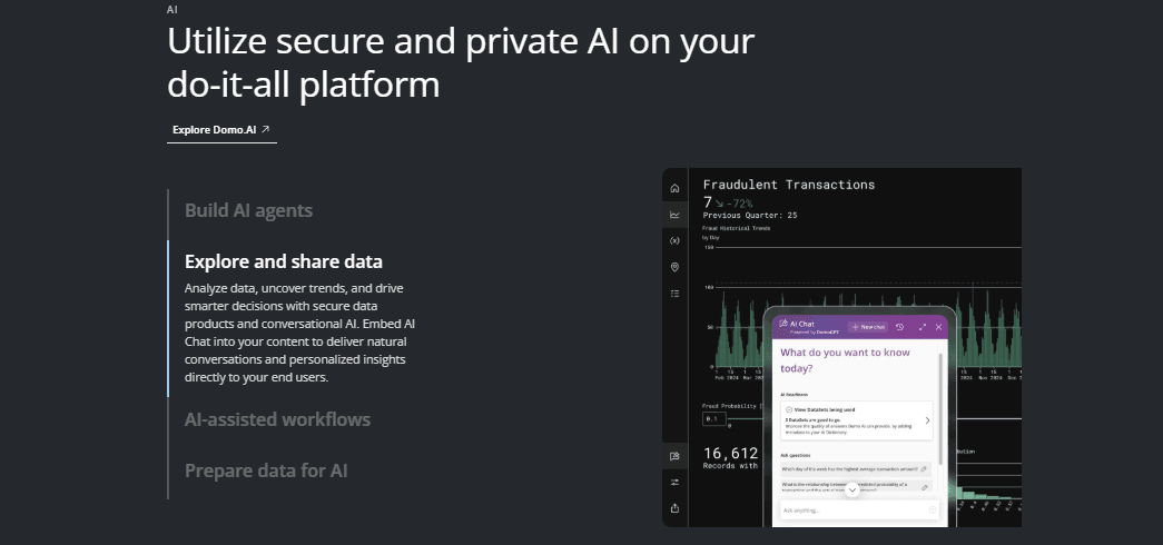 Domo is a data platform that connects your tools and gives real-time insights, perfect for large teams in retail, finance, or healthcare.