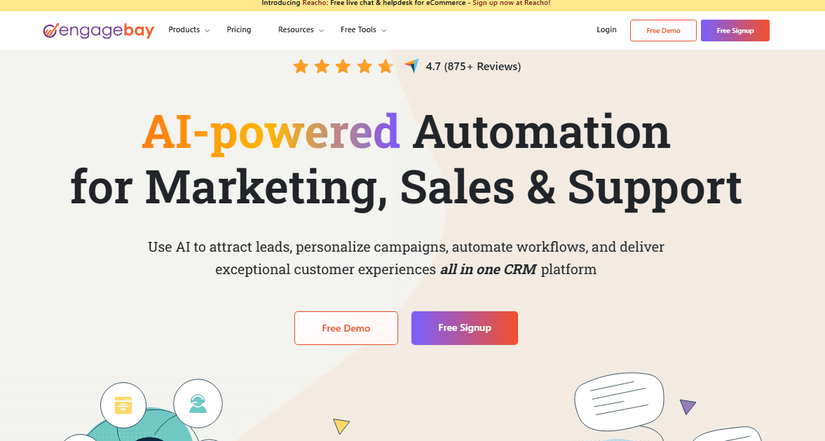 EngageBay is an all-in-one CRM for sales, marketing, and support.
