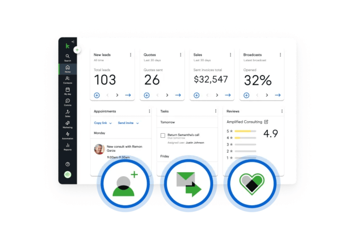 Keap automates lead capture, contact management, and engagement workflows for small businesses.