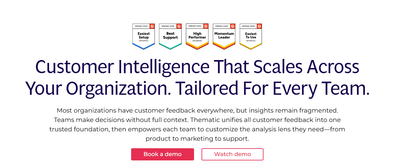 Unifies feedback across sources, finds themes, explains why, shares insights.