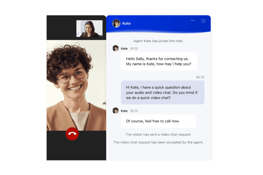 Comm100 lets agents handle video and text chat simultaneously.