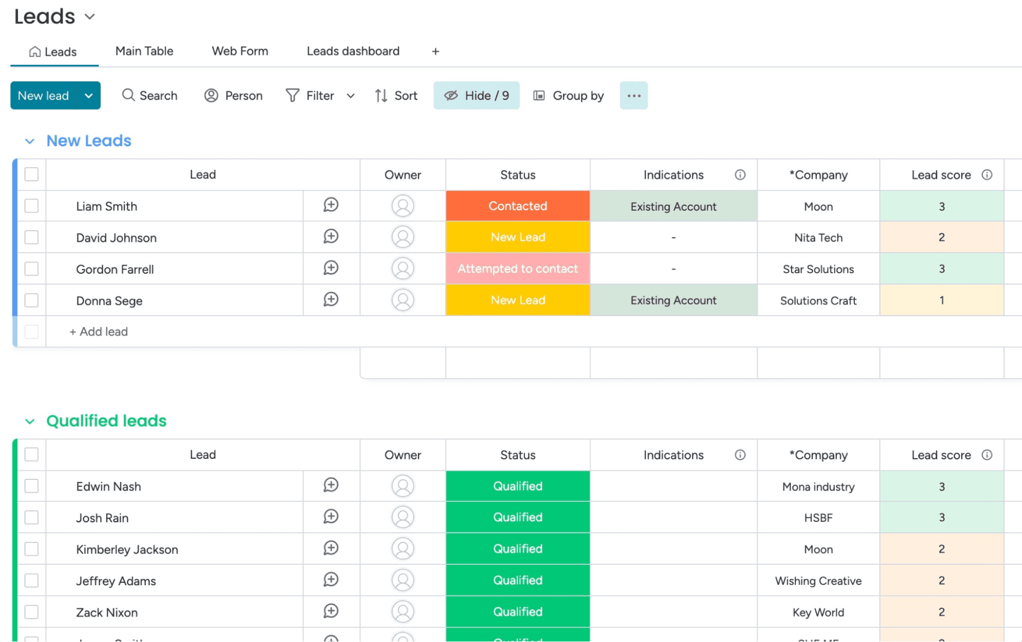 monday CRM screenshot