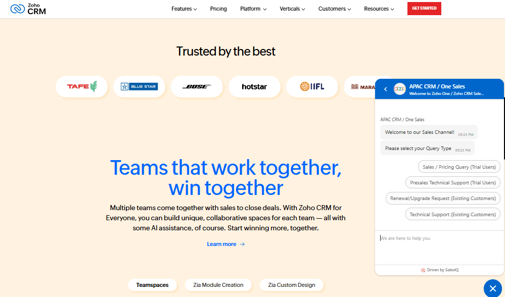 Zoho CRM screenshot