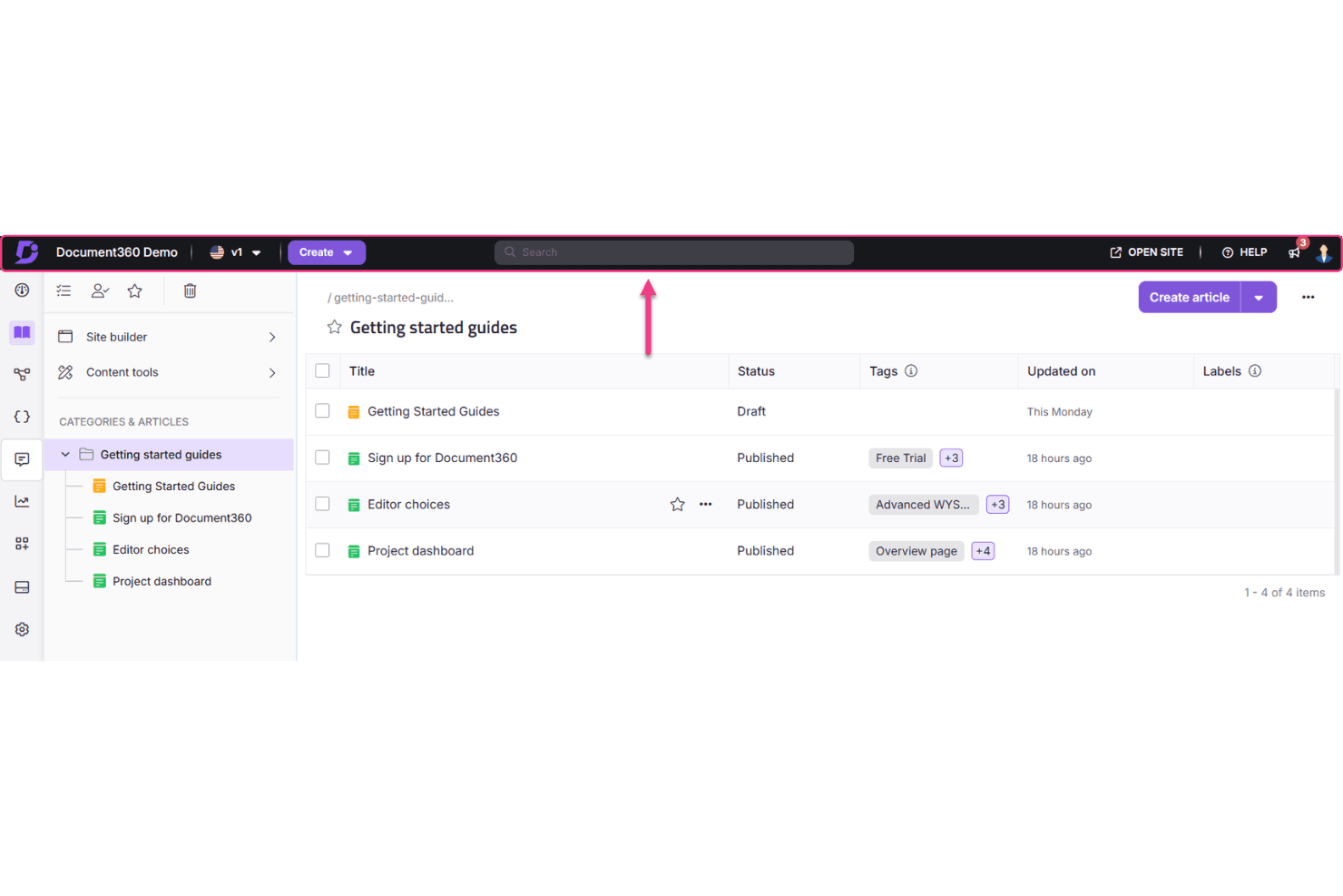 Document360 screenshot