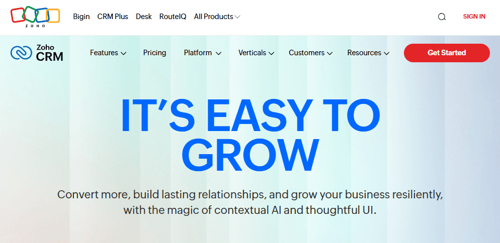 Zoho CRM helps small teams boost sales and manage customer relations.
