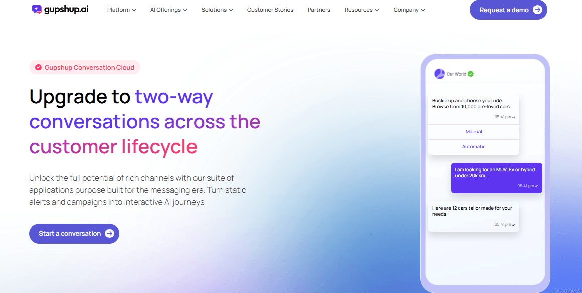 Gupshup helps brands chat with customers on many apps using AI bots to support them and boost sales.