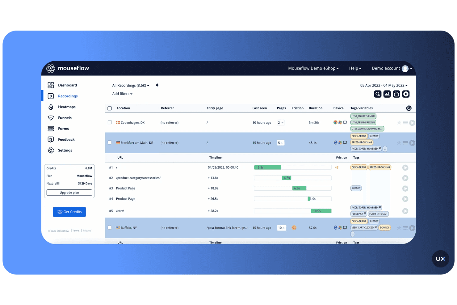 Tracks user behavior with session replays, heatmaps, and funnel insights.