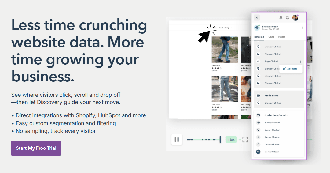 Visual website analytics with heatmaps, replays, and conversion insights.