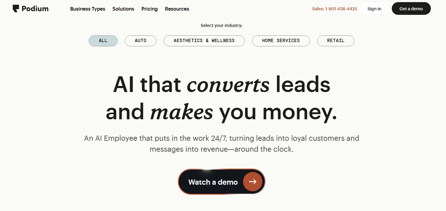 Podium centralizes, automates, and replies to customer reviews via SMS.