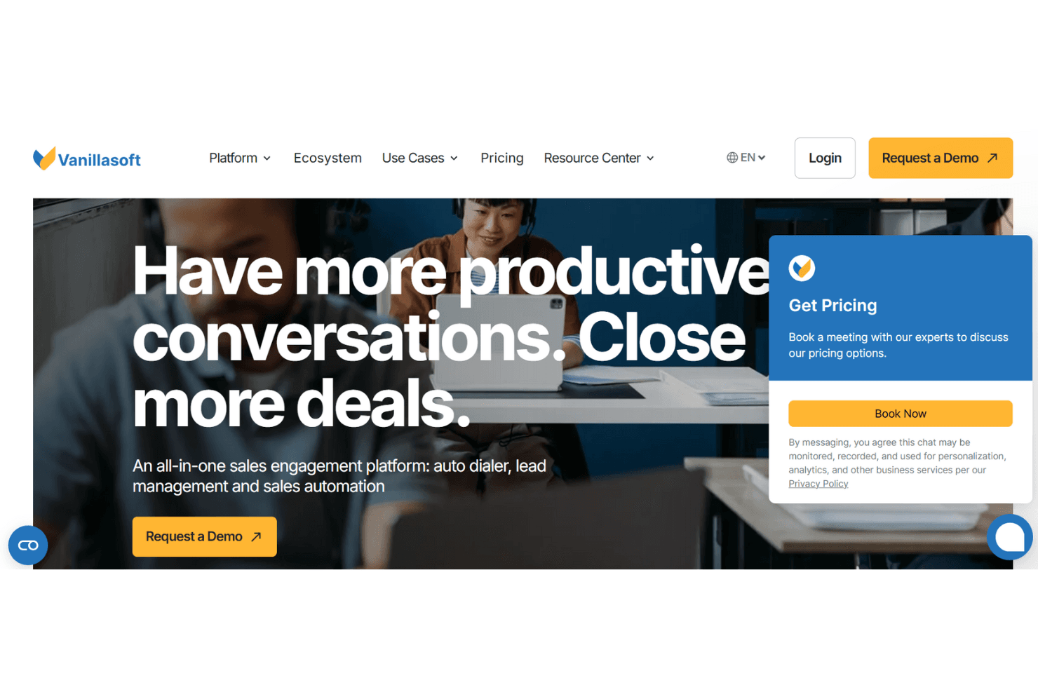 Vanillasoft is call center software that streamlines customer communications and lead management for sales and service teams.