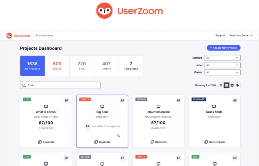 UserZoom is a UX platform to run tests, collect feedback and analyze insights.