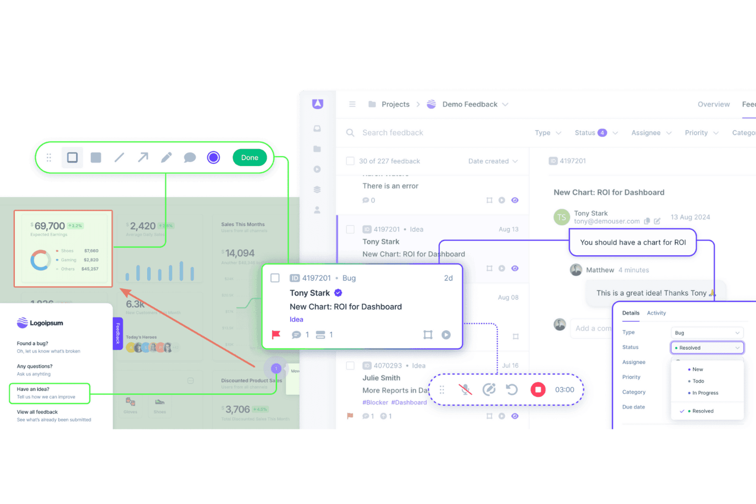 Userback collects in-app feedback and session data to improve SaaS products.