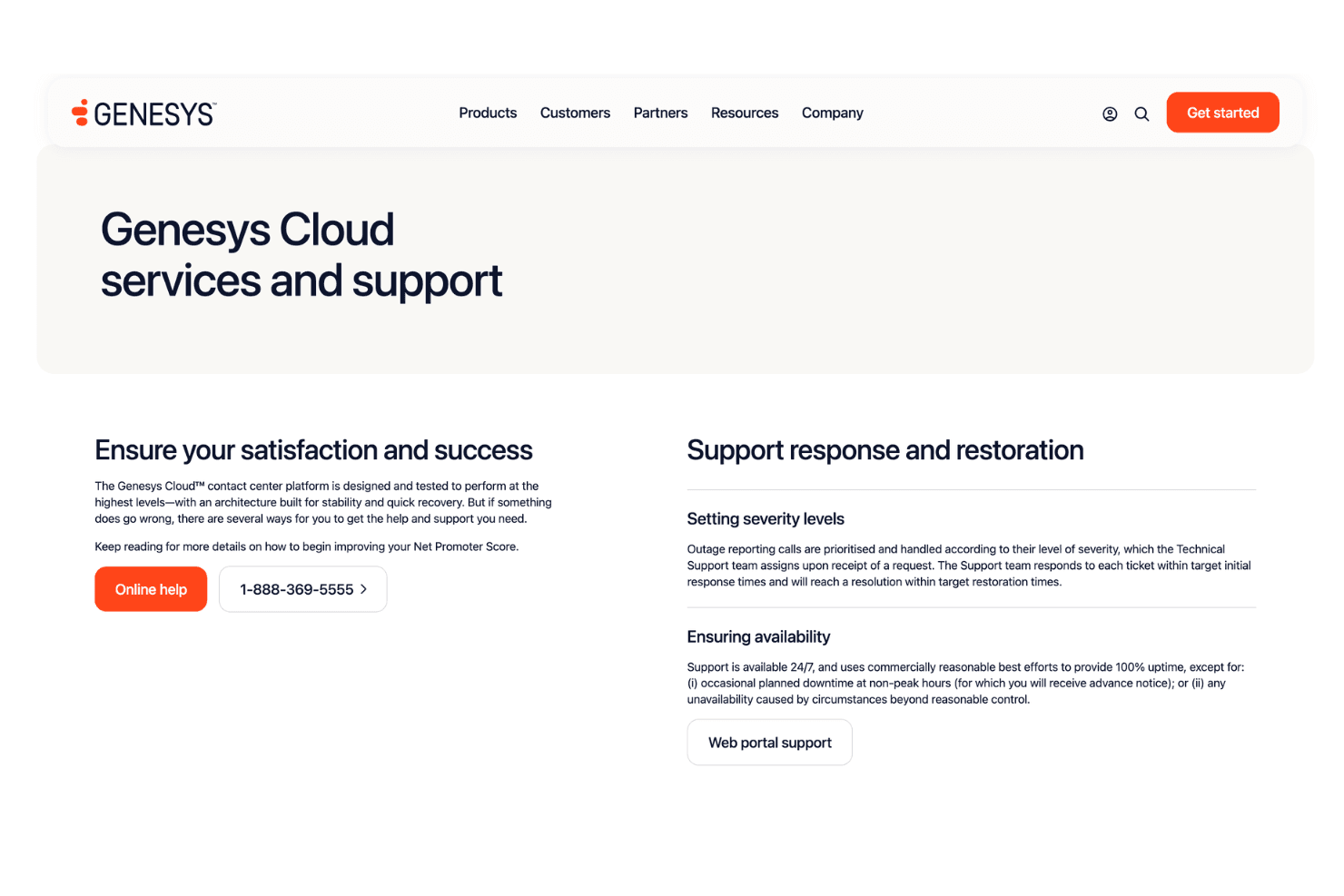 Genesys Cloud services and support page