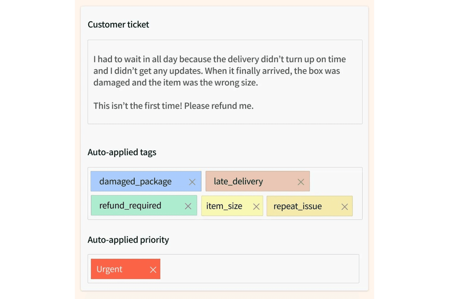 SentiSum AI auto-tagging with customer topics and sentiment insights.