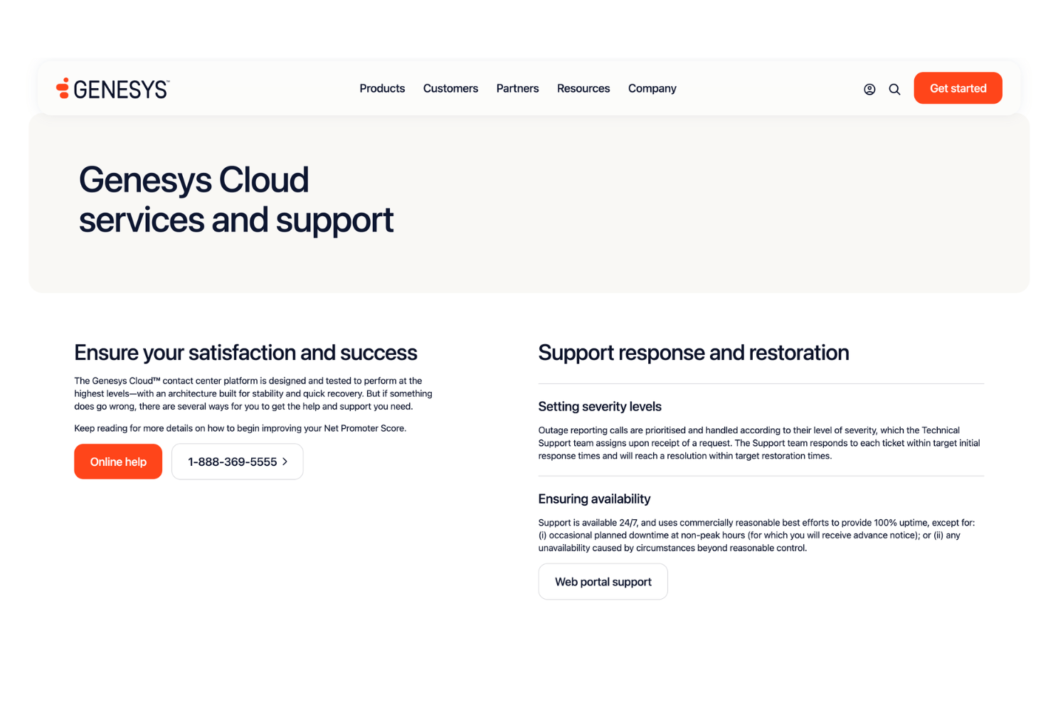 Genesys Cloud services and support page