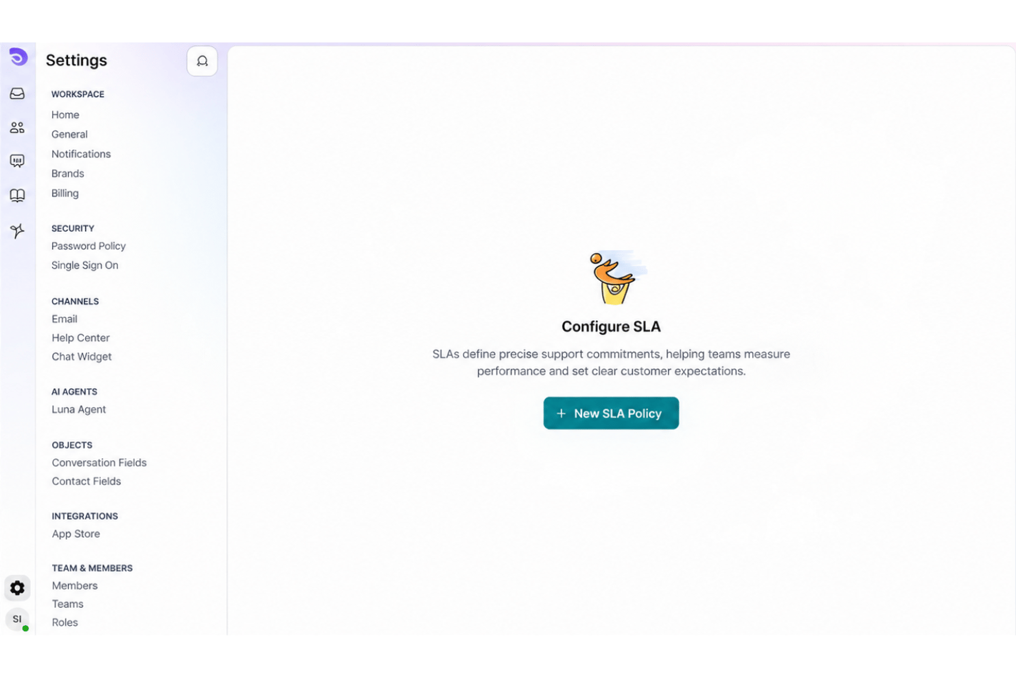 SparrowDesk page showing Configure SLA screen with New SLA Policy button.