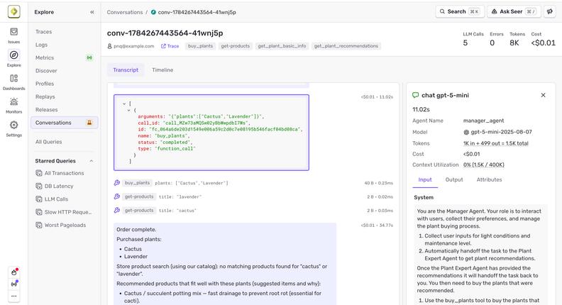 Sentry Adds Transcript and Timeline Views for Conversations