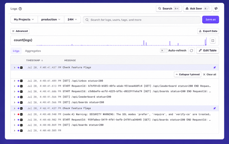Sentry Adds Recommended Sorting, Heatmaps, and Log Pinning