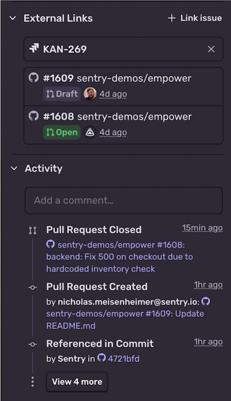 Sentry Enhances Issue Activity Feed With Real-Time PR Updates