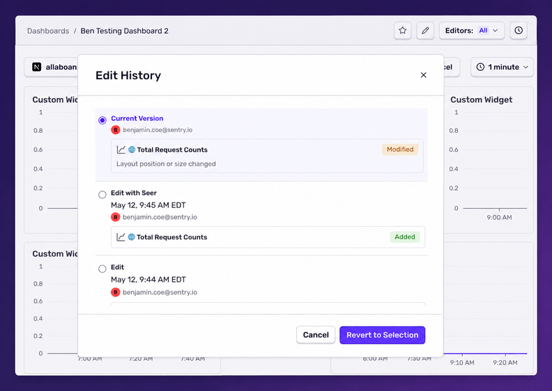 Sentry Introduces Dashboard Revision History
