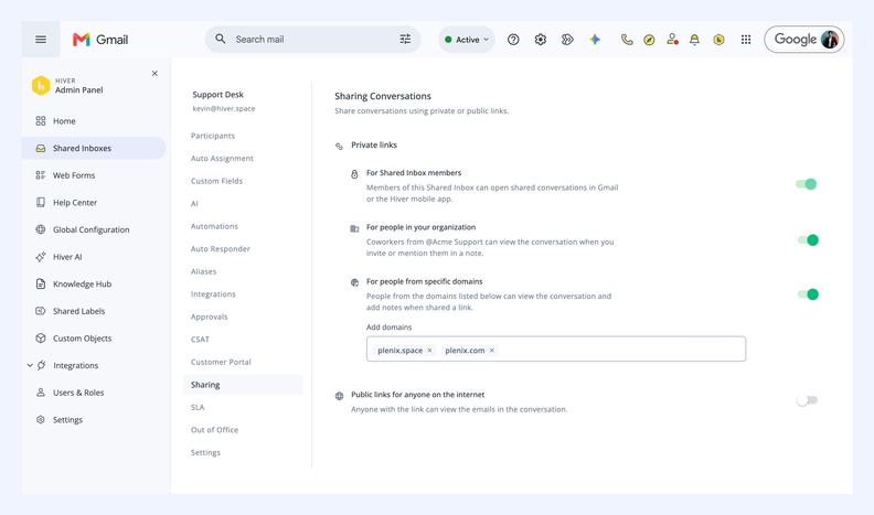 Hiver Adds Global Configuration and Domain-Based Sharing