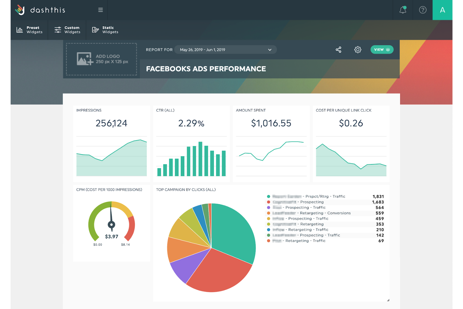 DashThis screenshot - 10 Meilleures Alternatives à Sprout Social Passées en Revue en 2026
