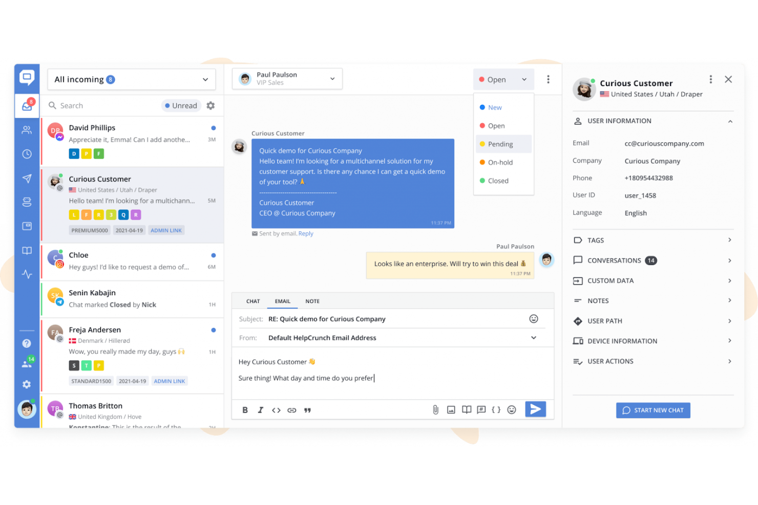 HelpCrunch screenshot - 15 meilleurs logiciels d’auto-assistance client analysés en 2026