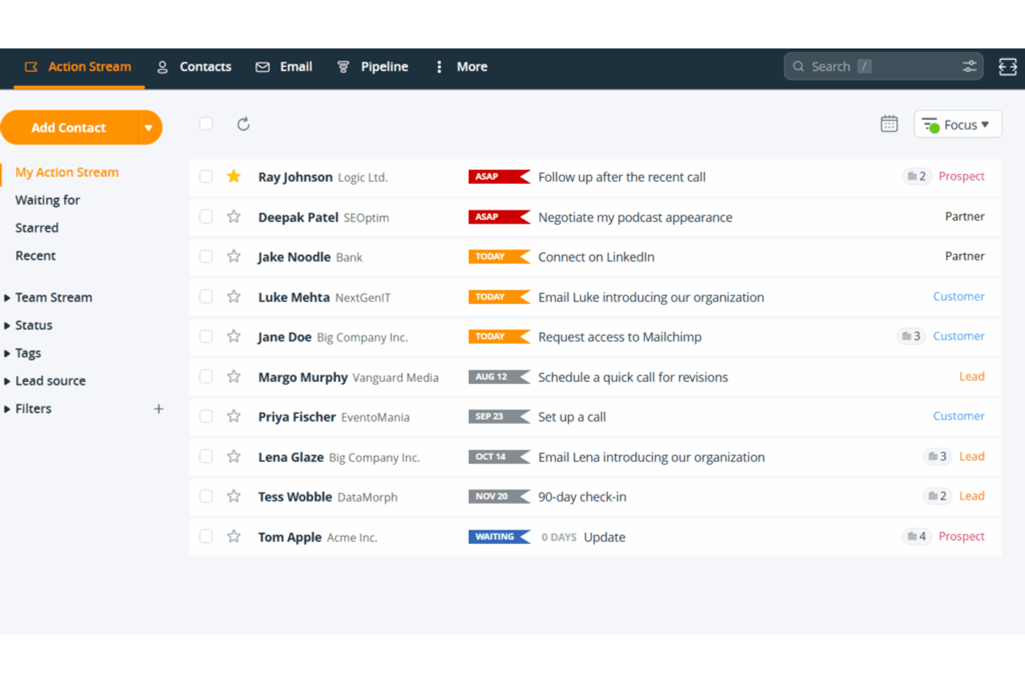 OnePageCRM screenshot - 11 CRM-Systeme für kleine Unternehmen im Jahr 2026