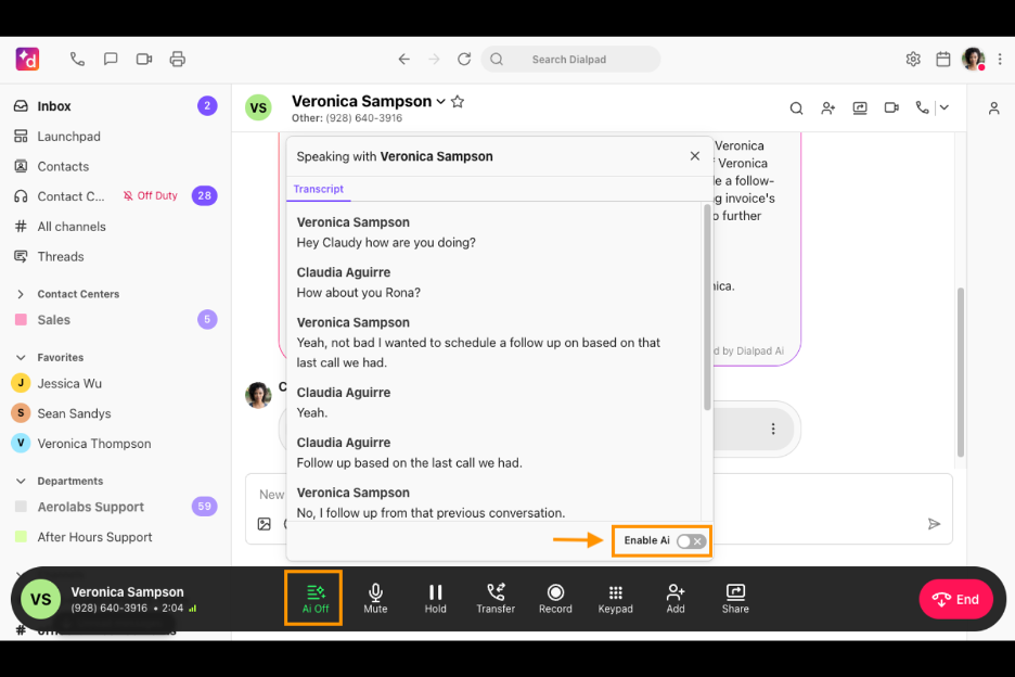 Dialpad screenshot - 12 Meilleurs Logiciels d’Enregistrement d’Écran pour Centres d’Appels Passés en Revue en 2026