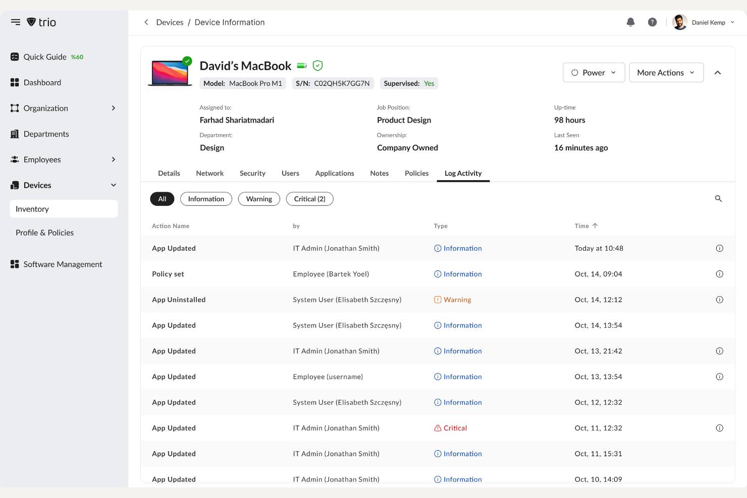 Trio screenshot - 12 alternatives à NinjaOne à considérer pour la gestion informatique en 2026