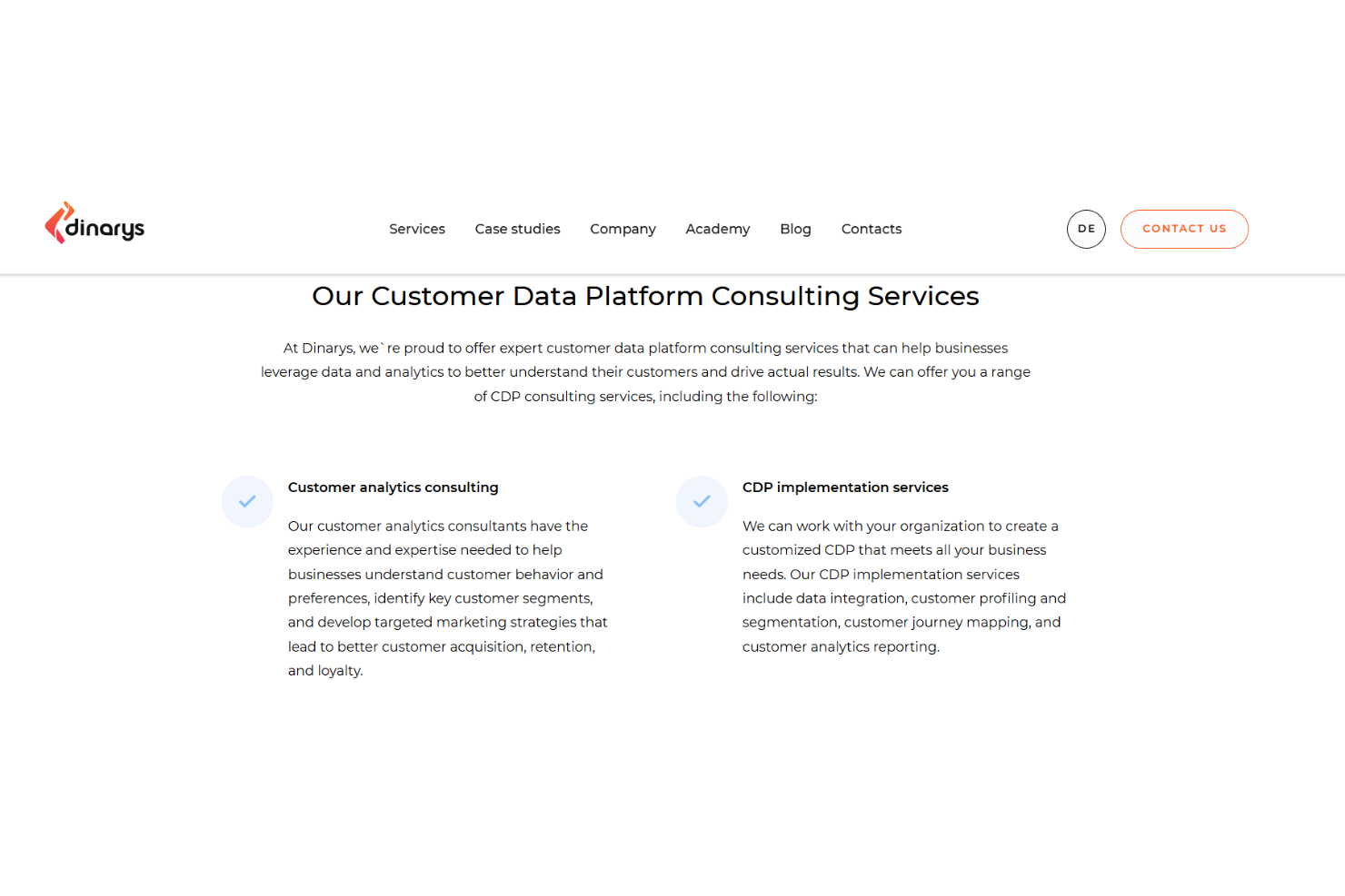 Dinarys screenshot - 12 meilleurs consultants en plateforme de données clients évalués en 2026