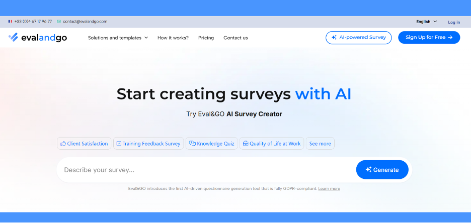 Evalandgo screenshot - 14 beste KI-Umfrage-Tools im Test 2026