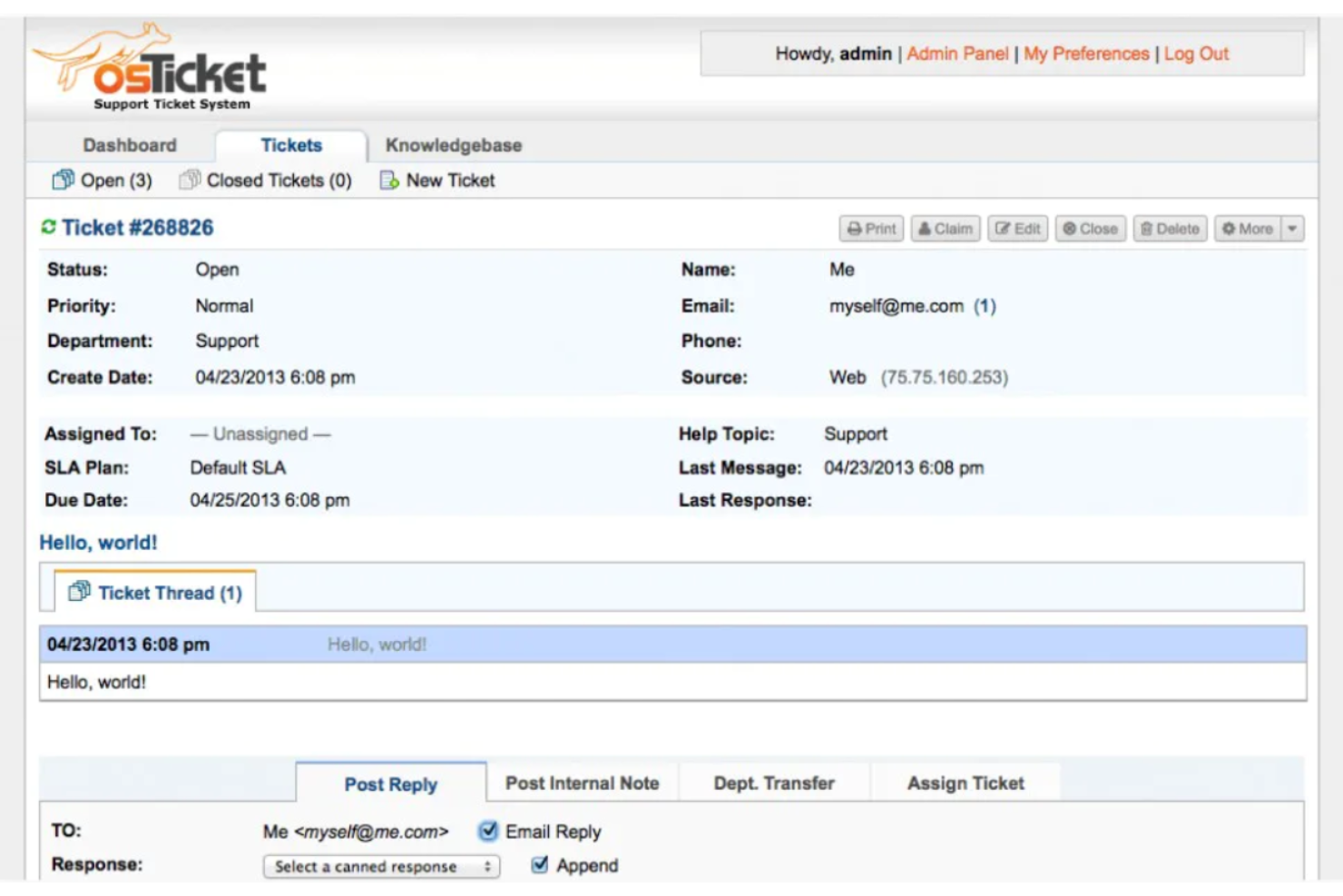 osTicket screenshot - 19 Meilleurs Systèmes de Gestion de Tickets Gratuits Passés en Revue en 2026