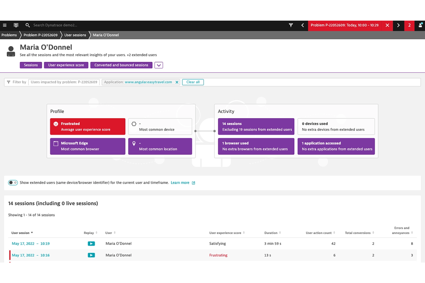 Dynatrace screenshot - 12 beste Session-Recording-Software im Test 2026