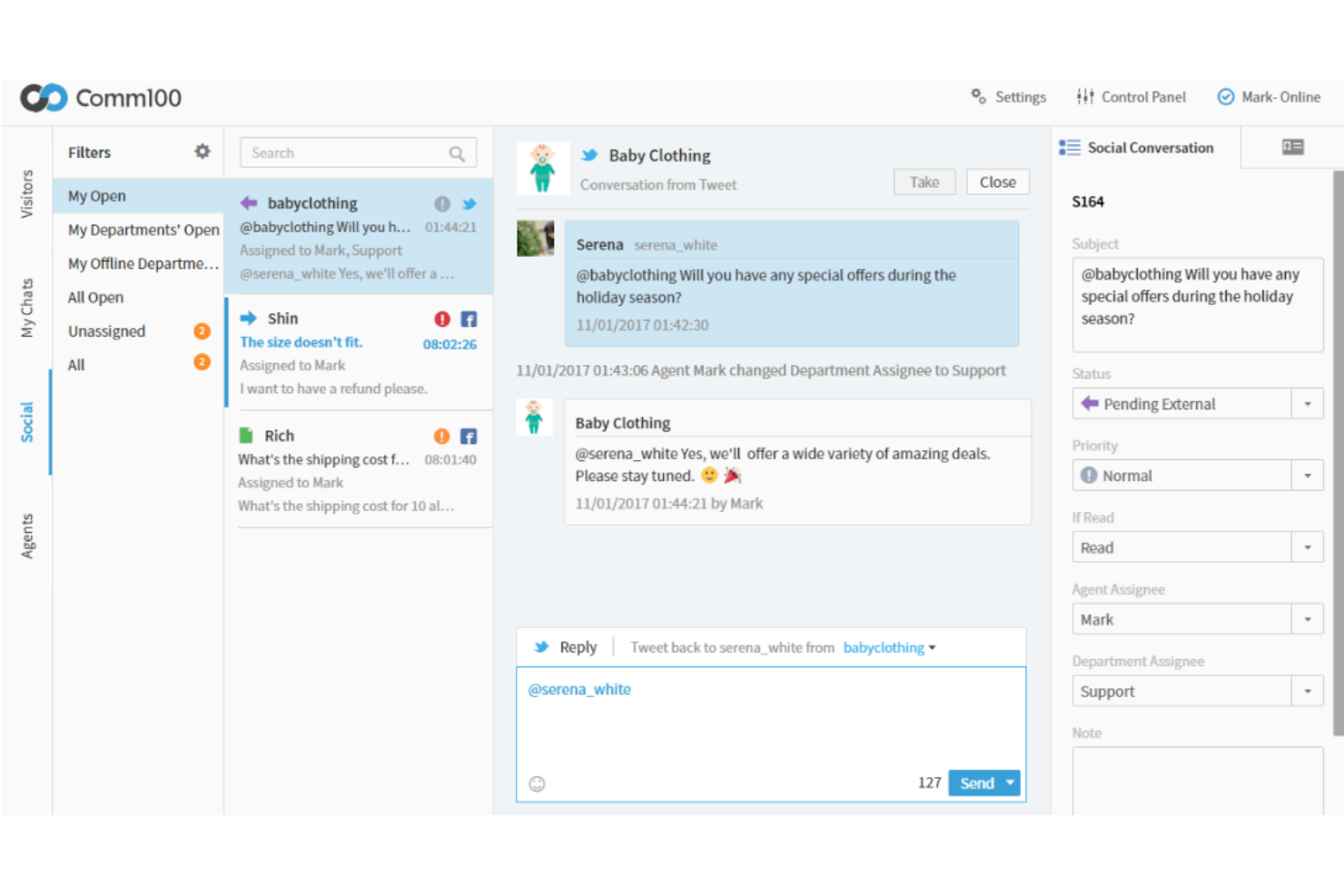 Comm100 screenshot - 19 Beste Social Customer Service Software im Test 2026