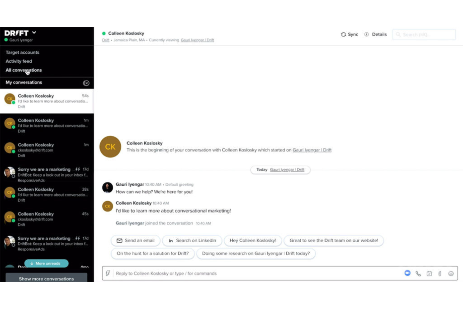 Drift screenshot - 21 Beste Live-Chat-Software für Websites im Jahr 2026
