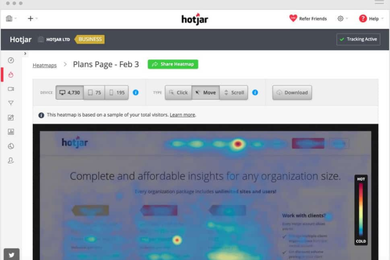 Hotjar screenshot - 19 Beste Tools zur Überwachung der digitalen Erfahrung für 2026