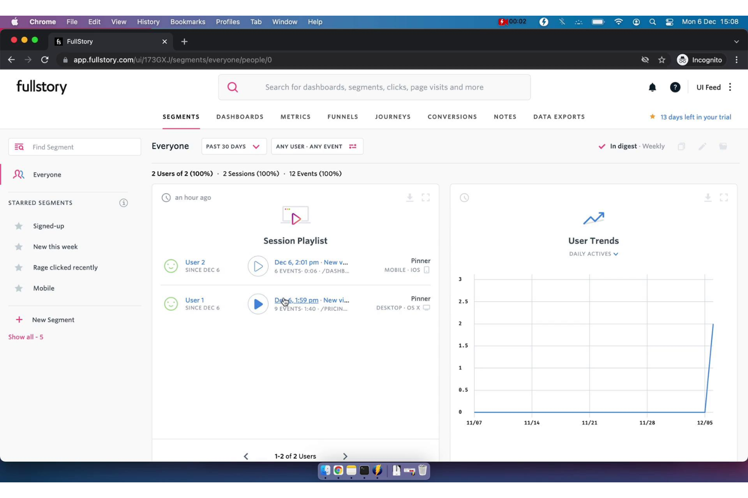 Fullstory screenshot - 19 Beste Tools zur Überwachung der digitalen Erfahrung für 2026
