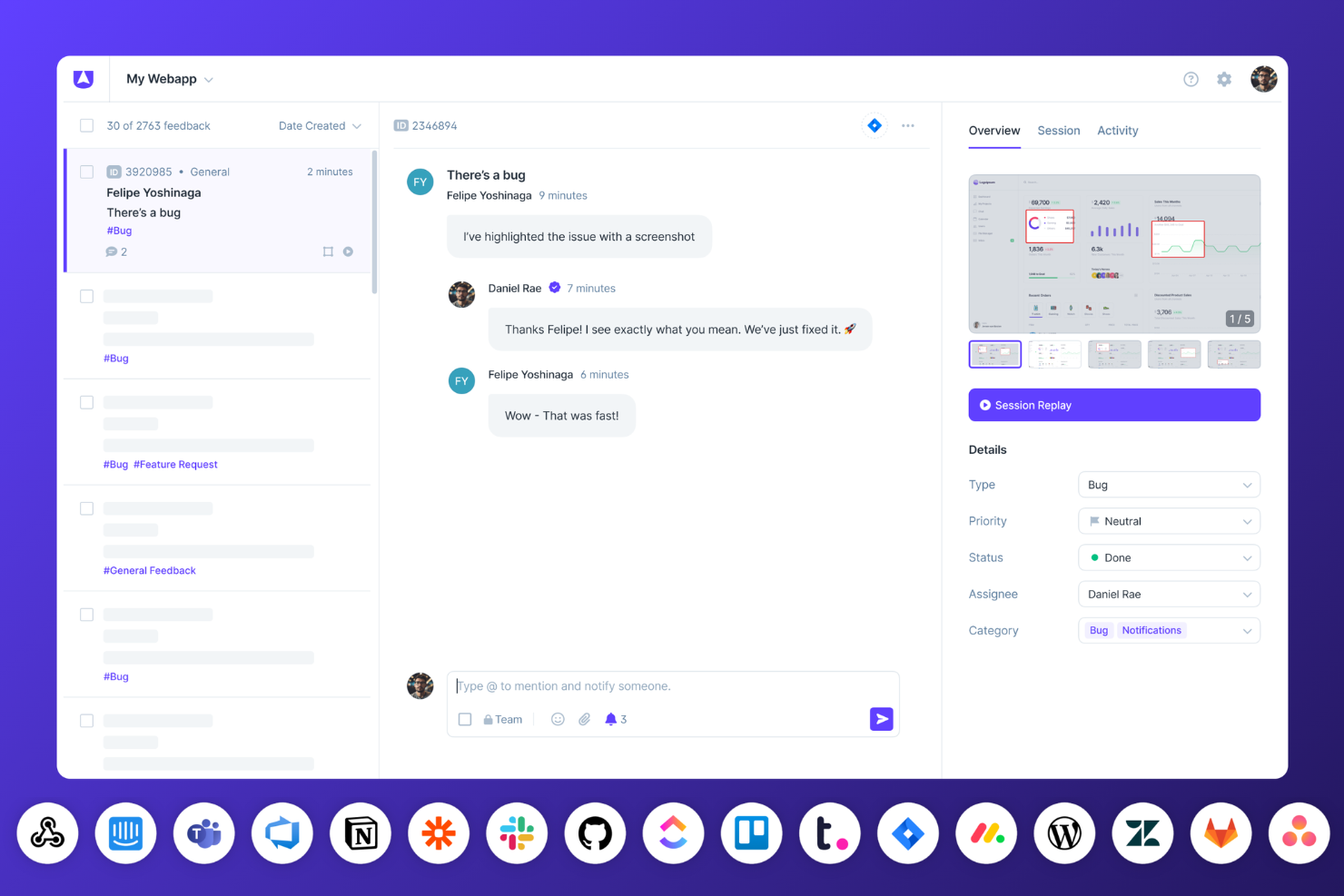 Userback screenshot - 23 Meilleurs Outils de Gestion des Retours pour 2026