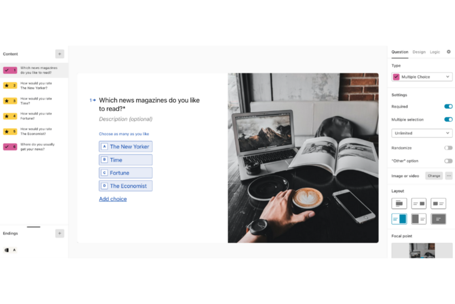Typeform screenshot - 14 Meilleurs Créateurs de Sondages Gratuits en 2026 : Comparatif