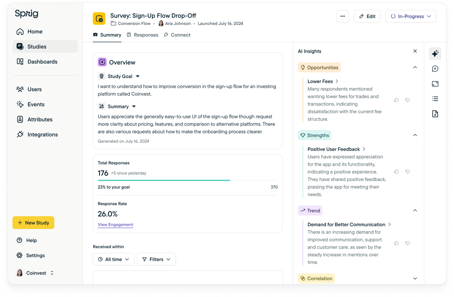Sprig screenshot - 20 meilleurs logiciels d’analyse d’enquêtes de 2026 : comparaison