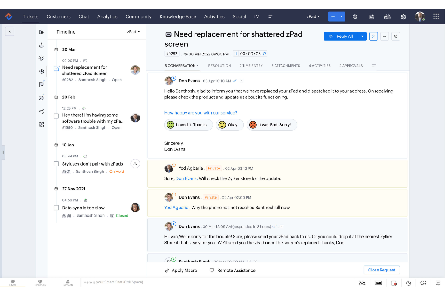 Zoho Desk screenshot - 18 meilleurs logiciels de gestion des communications clients pour 2026