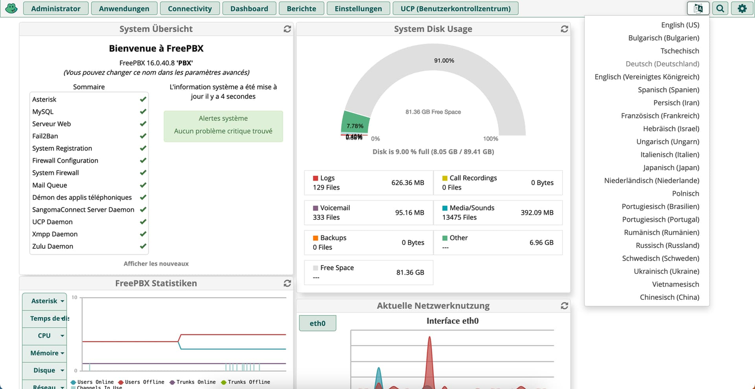 FreePBX screenshot - 0 Meilleurs Logiciels de Centre d’Appels Gratuits pour 2026