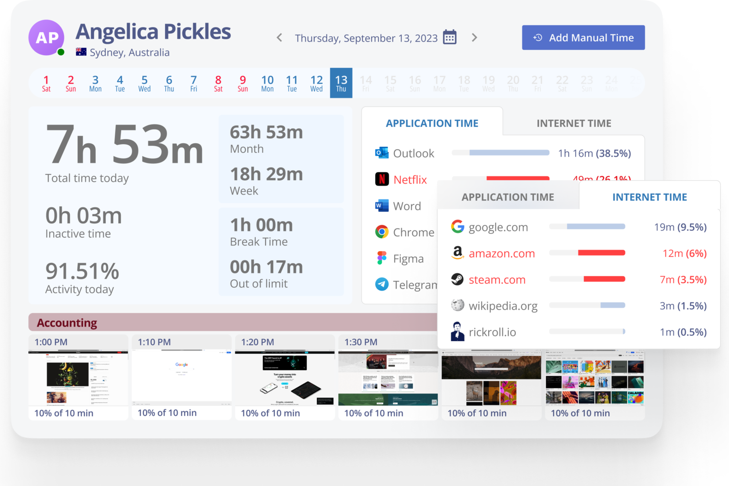 Monitask screenshot - 22 Meilleurs Logiciels de Gestion du Personnel pour Centres d’Appels de 2026