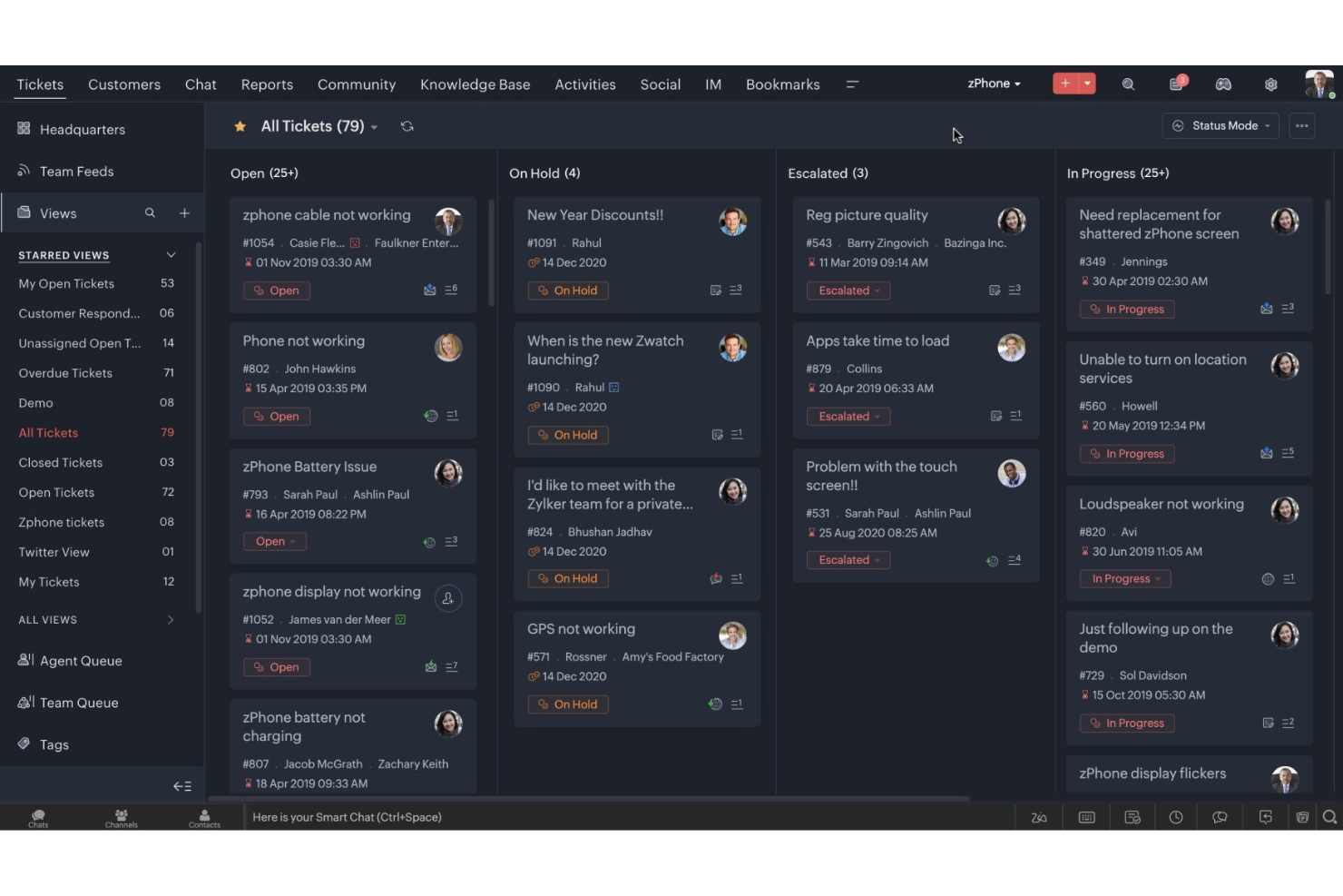 Zoho Desk screenshot - 21 Meilleurs Logiciels de Centre d’Appels Sortants de 2026