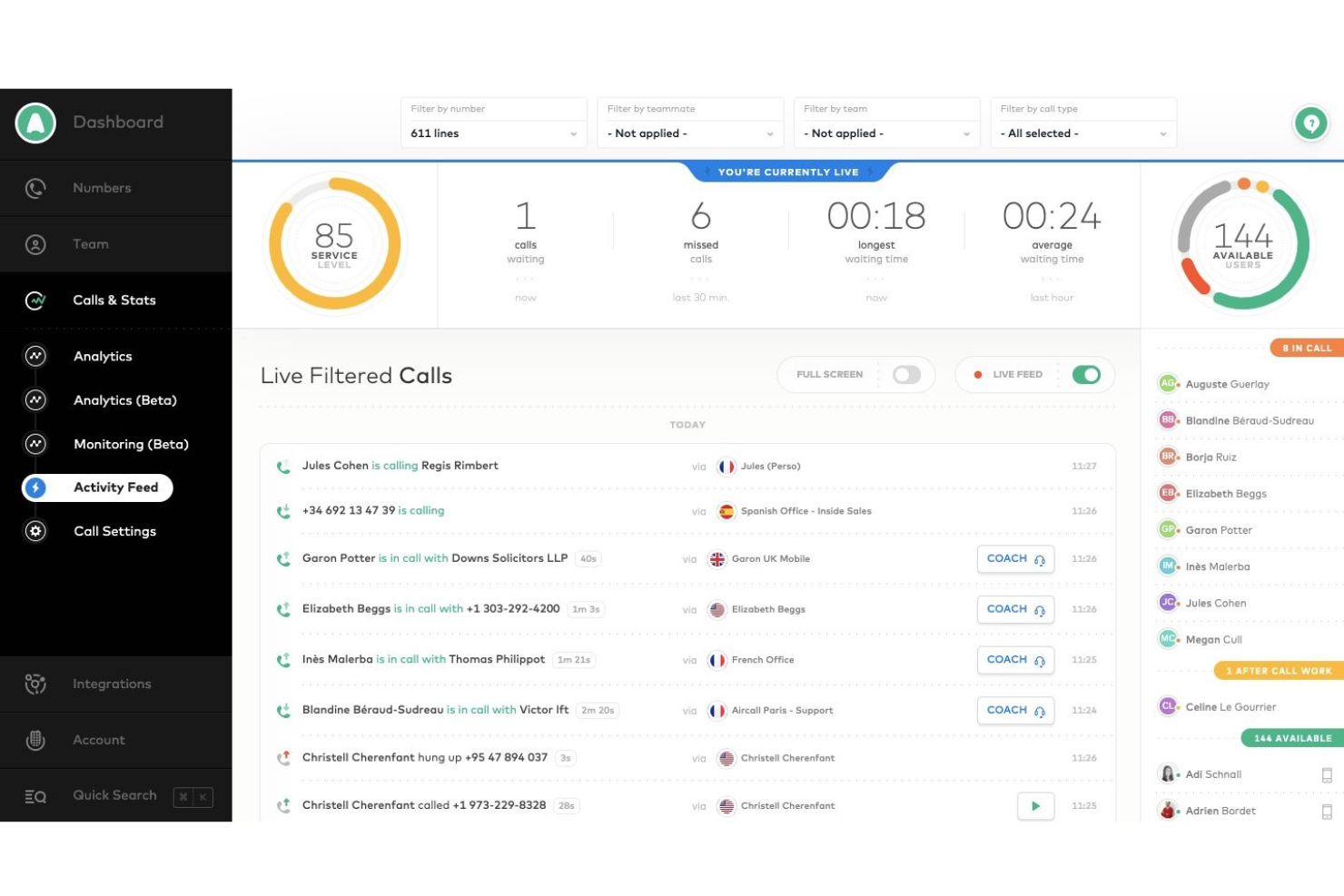 Aircall screenshot - 21 Meilleurs Logiciels de Centre d’Appels Sortants de 2026
