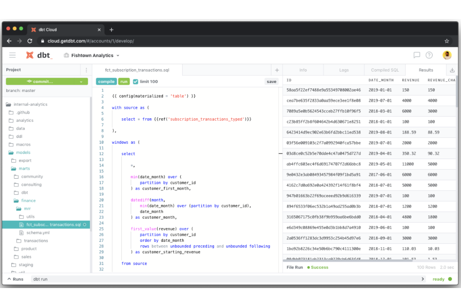 dbt screenshot - 13 Meilleurs Logiciels d’Analyse Client Big Data pour 2026
