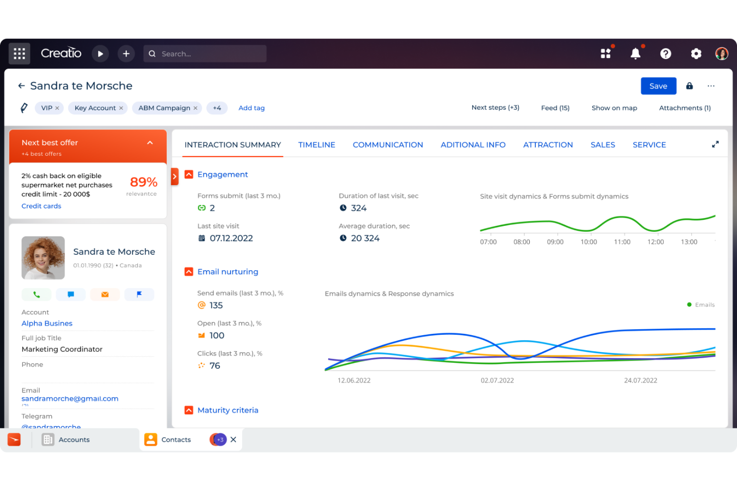 Creatio CRM screenshot - 15 Beste Kundensegmentierungs-Tools für 2026