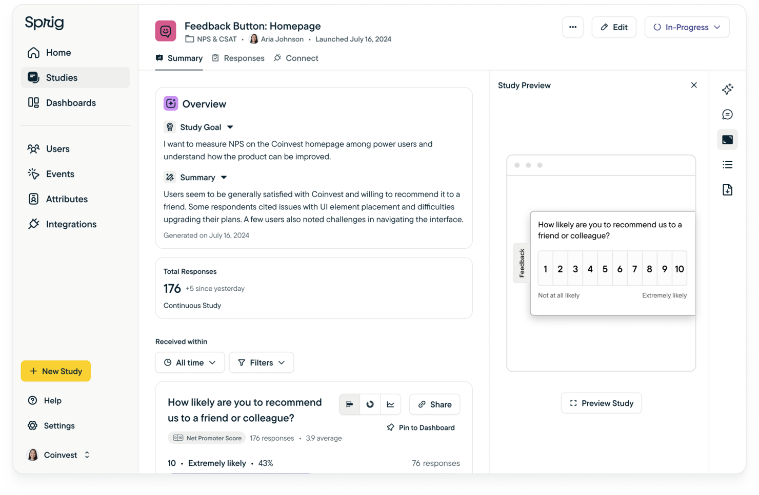 Sprig screenshot - 19 beste NPS-Software &amp; Umfragetools 2026