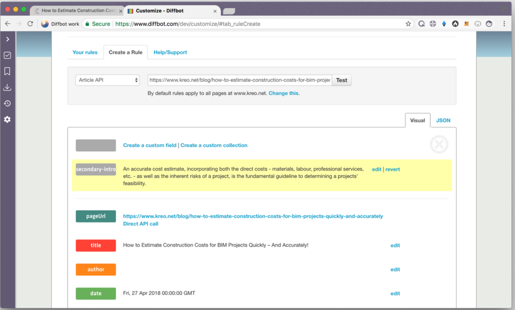 Diffbot screenshot - 20 beste Tools für Sentiment-Analyse 2026